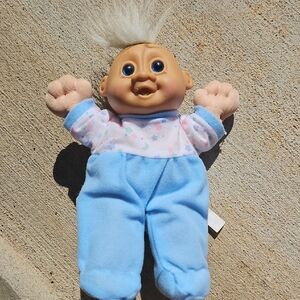 Russ Berrie Small Blue Plush Baby Doll with Blonde Hair - Kids Toy